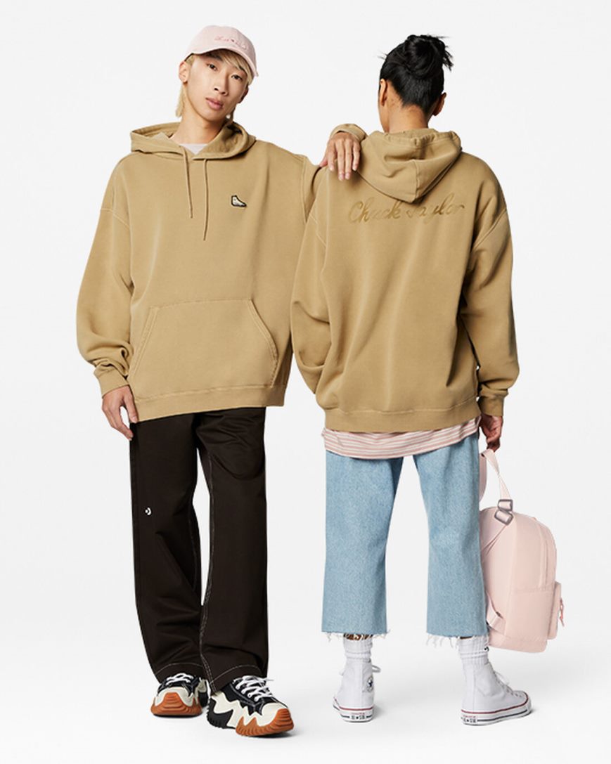 Women's Converse Go-To Sneaker Patch Loose Fit Pullover Hoodie Khaki | AU 349C1E